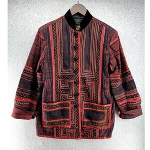 Gia Womens Coat Blazer Embroidered Patchwork Size Small Red Geometric Pattern